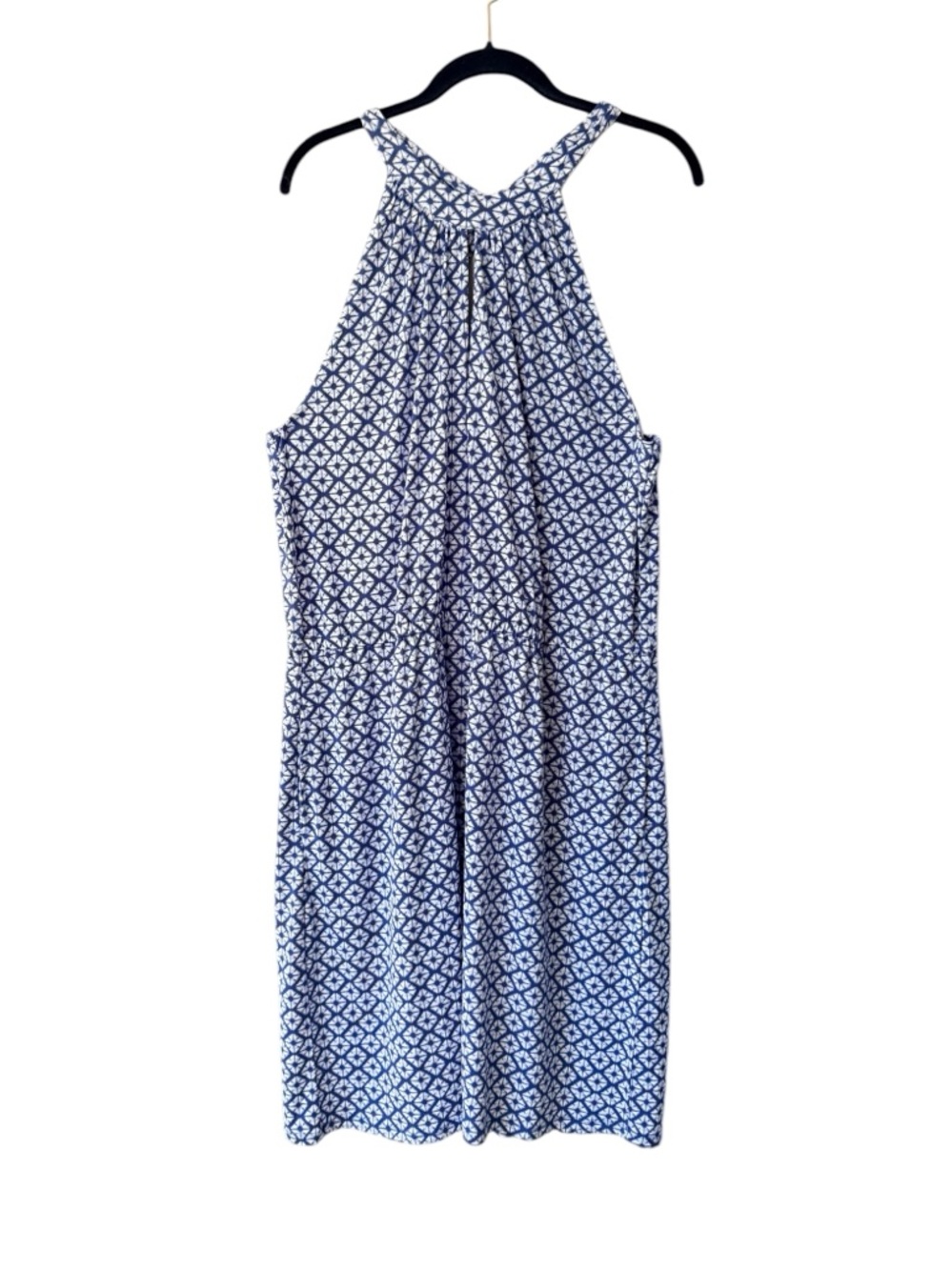 BR Boho Geometric Print High Neck Sleeveless Sun Dress Blue White NWT Size XL